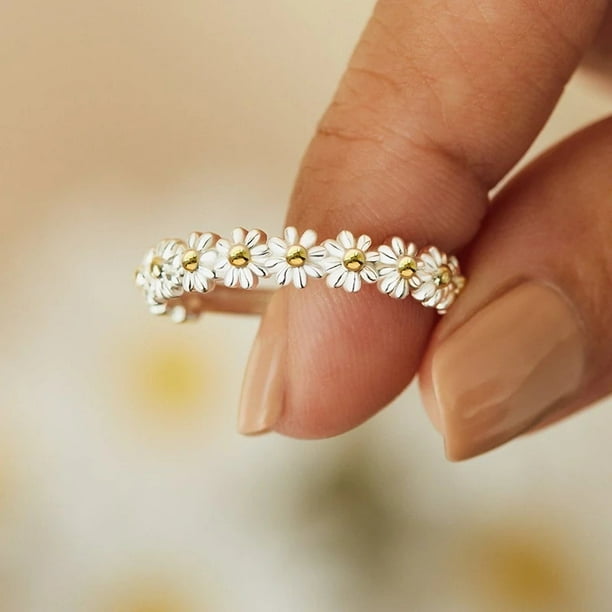 Queenbox Women 925 Sterling Silver Lovely Daisy Flower Ring Jewelry Open Ring Adjustable Queenbox Women 925 Sterling Silver Lovely Daisy Flower Ring Jewelry Open Ring Adjustable